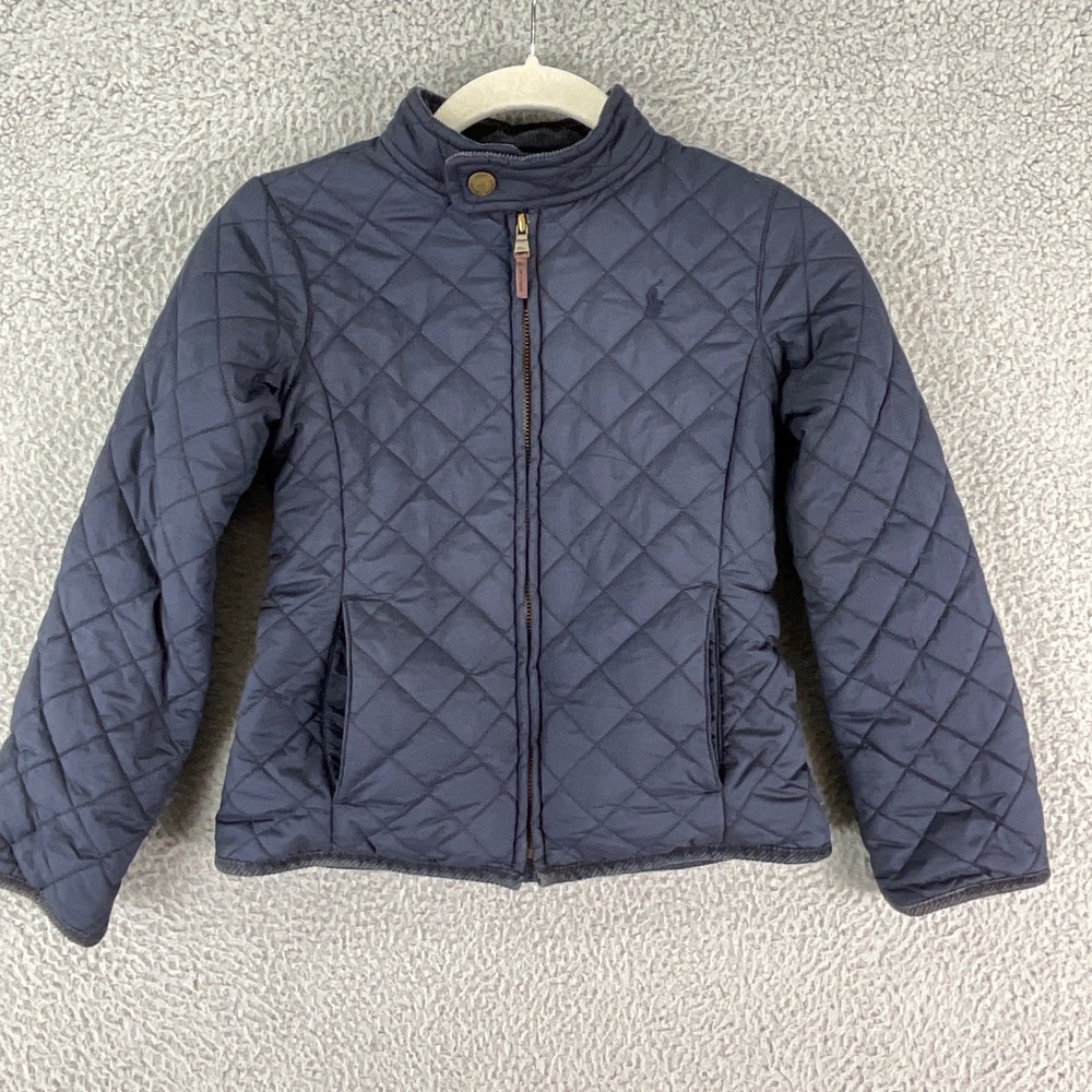 Polo Ralph Lauren Quilted Jacket Kids Size 7 Navy Blue Diamond Stitch Barn Coat